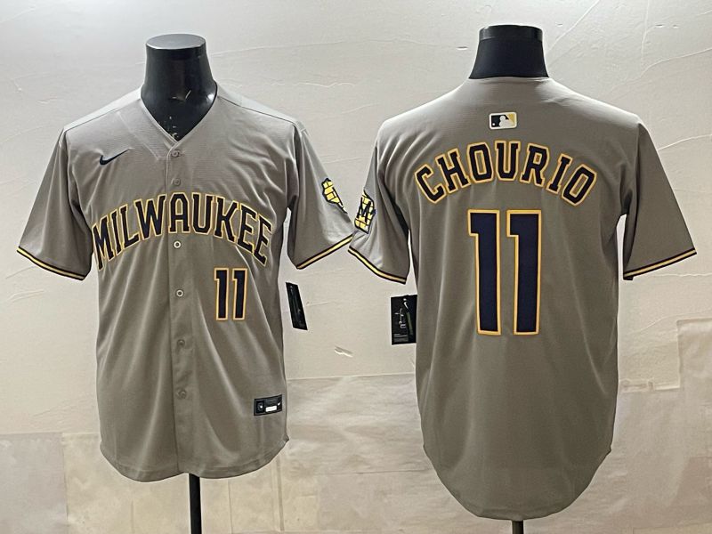 Men 2025 Milwaukee Brewers #11 Chourio Grey Game Nike MLB Jersey style 02
